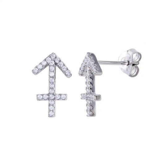 925 Sterling Silver Platinum Plated Sagittarius CZ Zodiac Sign Earring