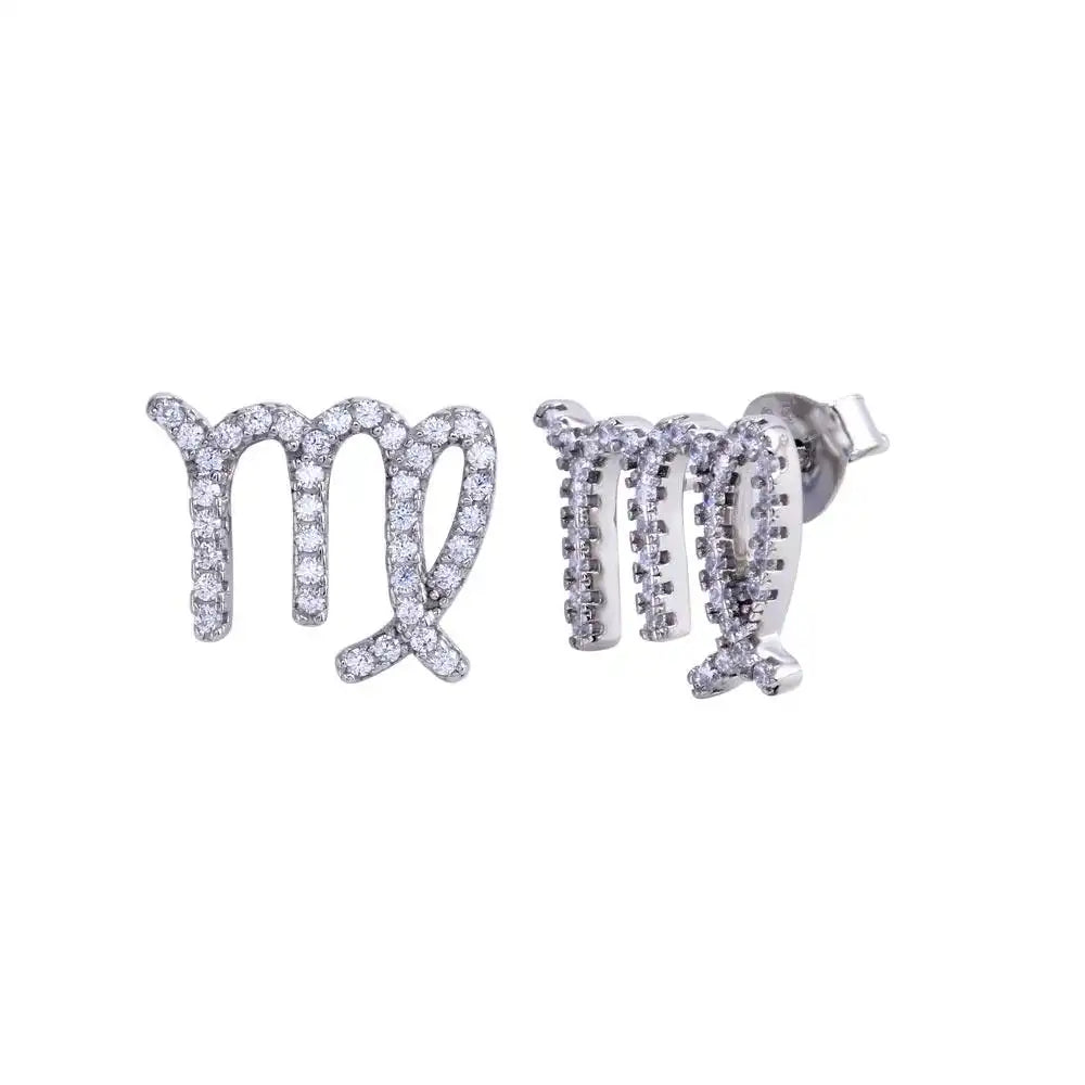 925 Sterling Silver Platinum Plated Virgo CZ Zodiac Sign Earring