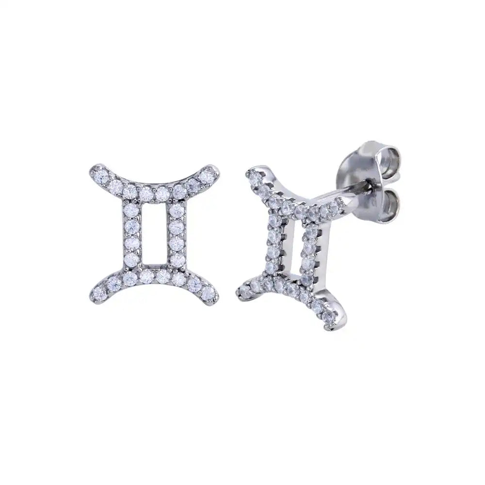 925 Sterling Silver Platinum Plated Gemini CZ Zodiac Sign Earring