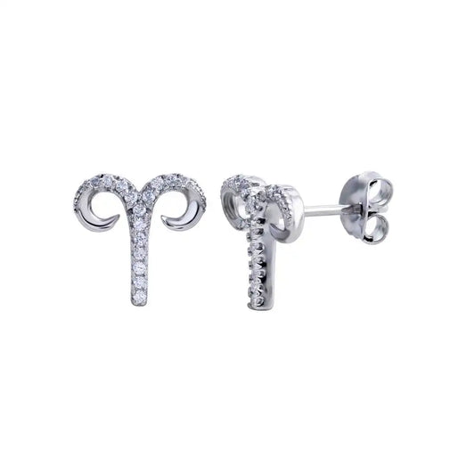 925 Sterling Silver Platinum Plated Aries CZ Zodiac Sign Earring