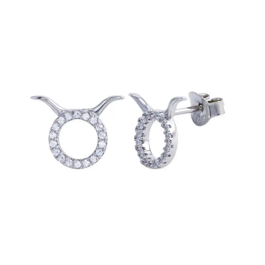 925 Sterling Silver Platinum Plated Taurus CZ Zodiac Sign Earring