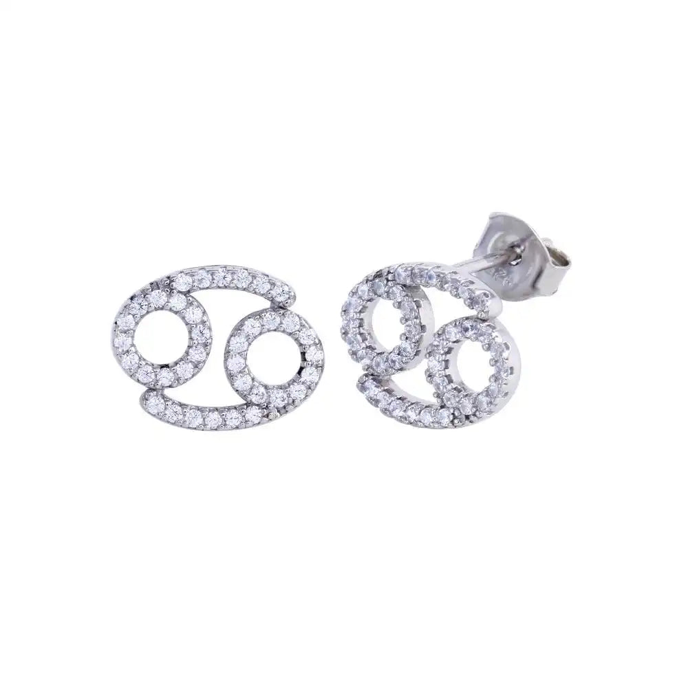 925 Sterling Silver Platinum Plated Cancer CZ Zodiac Sign Earring