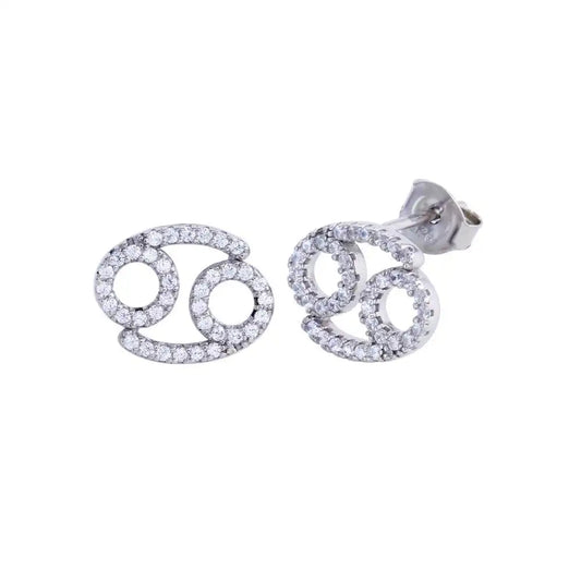 925 Sterling Silver Platinum Plated Cancer CZ Zodiac Sign Earring