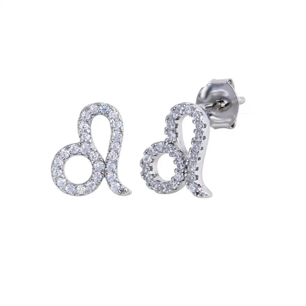 925 Sterling Silver Rhodium Plated Leo CZ Zodiac Sign Earring