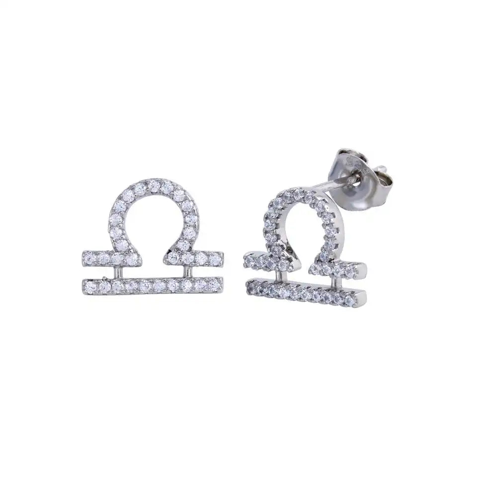 925 Sterling Silver Rhodium Plated Libra CZ Zodiac Sign Earring
