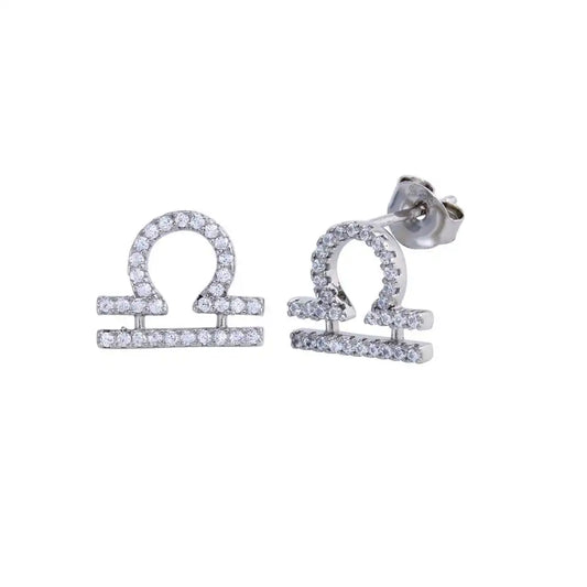925 Sterling Silver Rhodium Plated Libra CZ Zodiac Sign Earring