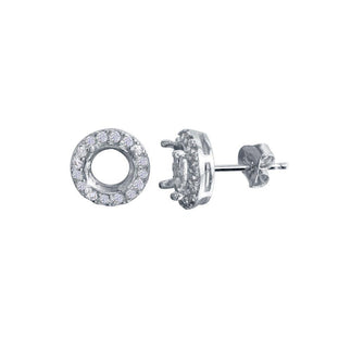 925 Sterling Silver Platinum Plated Round Clear CZ Mounting Earring