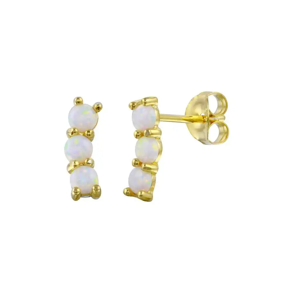 925 Sterling Silver Gold Plated 3 Line Opal Earring