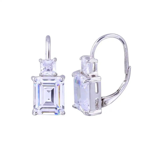 925 Sterling Silver Rhodium Plated Baguette CZ Earring