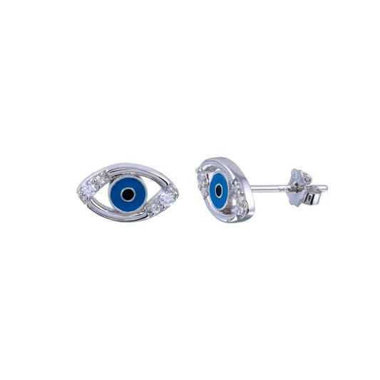 925 Sterling Silver Rhodium Plated Hamsa Hand CZ Earring