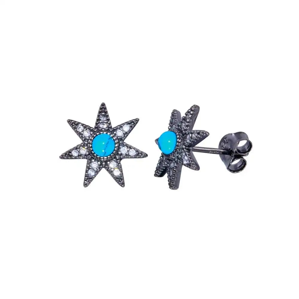 925 Sterling Silver Black Rhodium Plated CZ Snow Flakes Earring