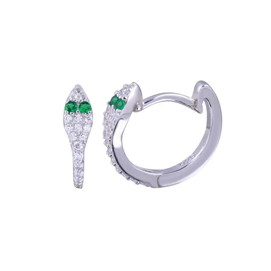 925 Sterling Silver Rhodium Plated Snake Green and Clear CZ Earring
