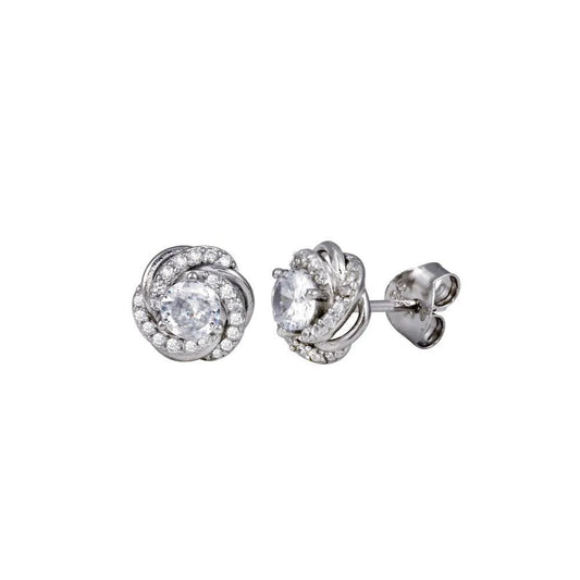 925 Sterling Silver Rhodium Plated CZ Flower Earring