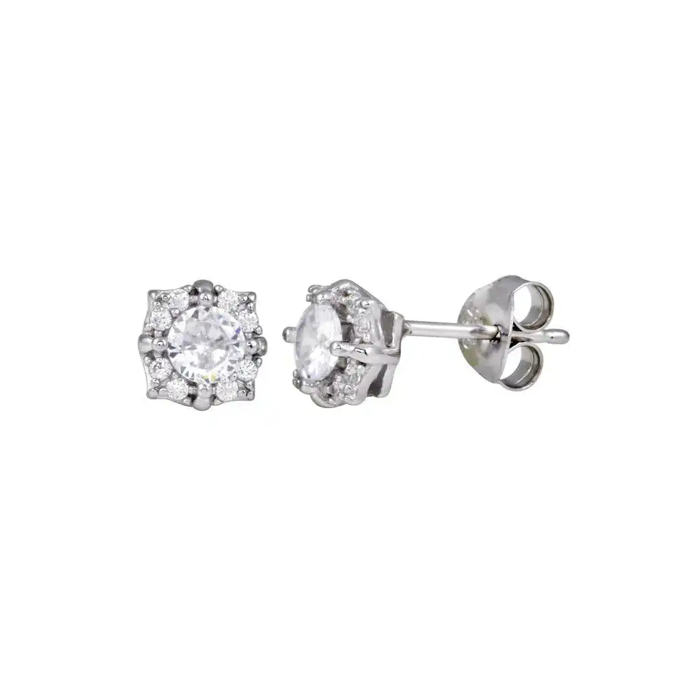 925 Sterling Silver Rhodium Plated CZ Flower Earring