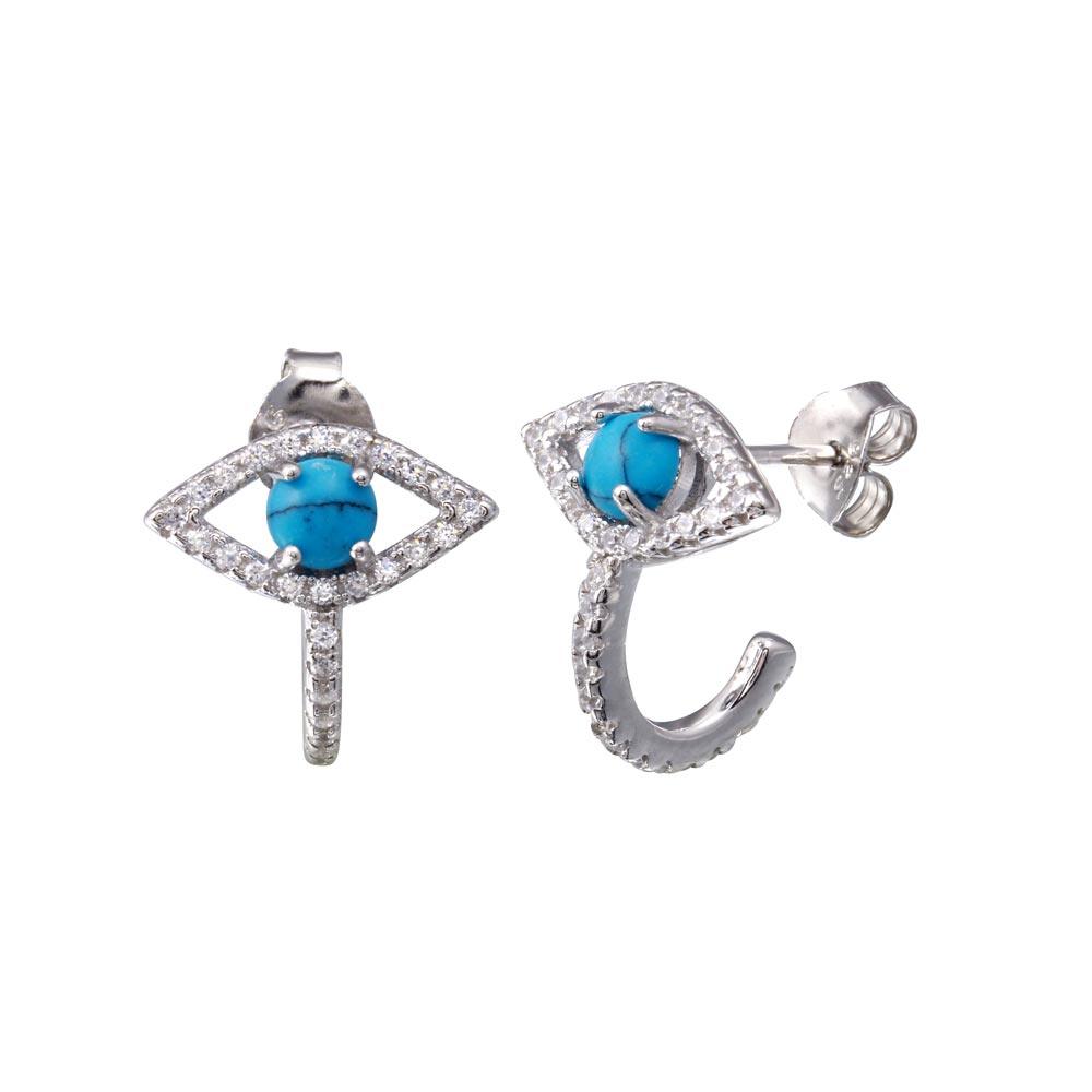 925 Sterling Silver Rhodium Plated Evil Eye Turquoise Clear CZ Earring