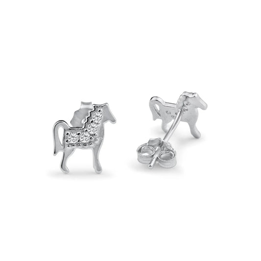 925 Sterling Silver Rhodium Plated Horse Clear CZ Stud Earring