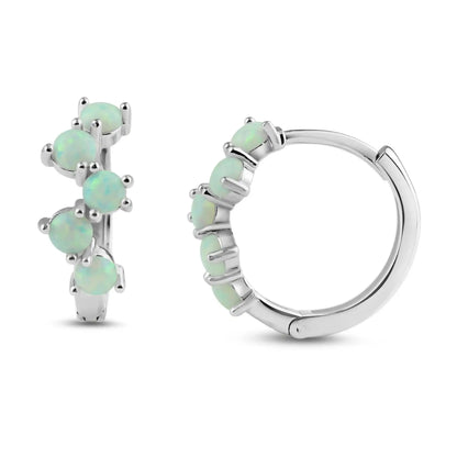 925 Sterling Silver Rhodium Plated Alternating Opal Hoop Earring