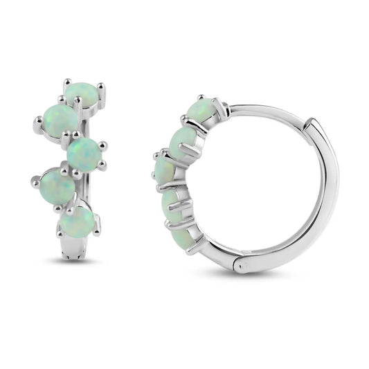 925 Sterling Silver Rhodium Plated Alternating Opal Hoop Earring
