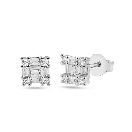 925 Sterling Silver Rhodium Plated Square Clear CZ 6.3mm Stud Earring