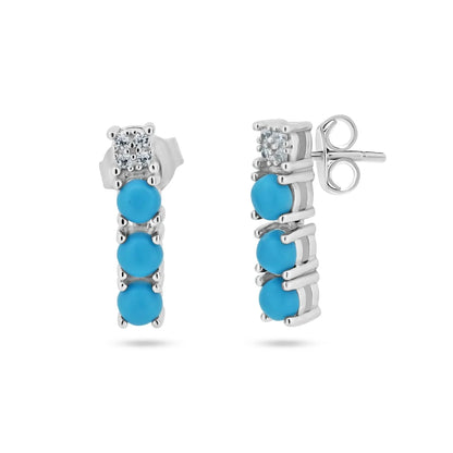 925 Sterling Silver Rhodium Plated Flexible Bar CZ and Synthetic Turquoise Earring