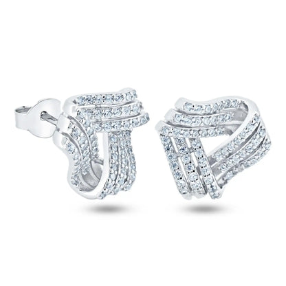 925 Sterling Silver Rhodium Plated 3 Layer Knot CZ Stud Earrings