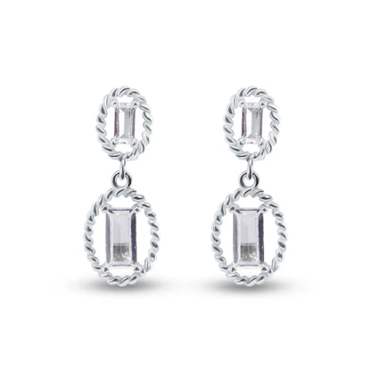 925 Sterling Silver Rhodium Plated Dangling Baguette CZ Stud Earrings