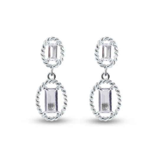 925 Sterling Silver Rhodium Plated Dangling Baguette CZ Stud Earrings