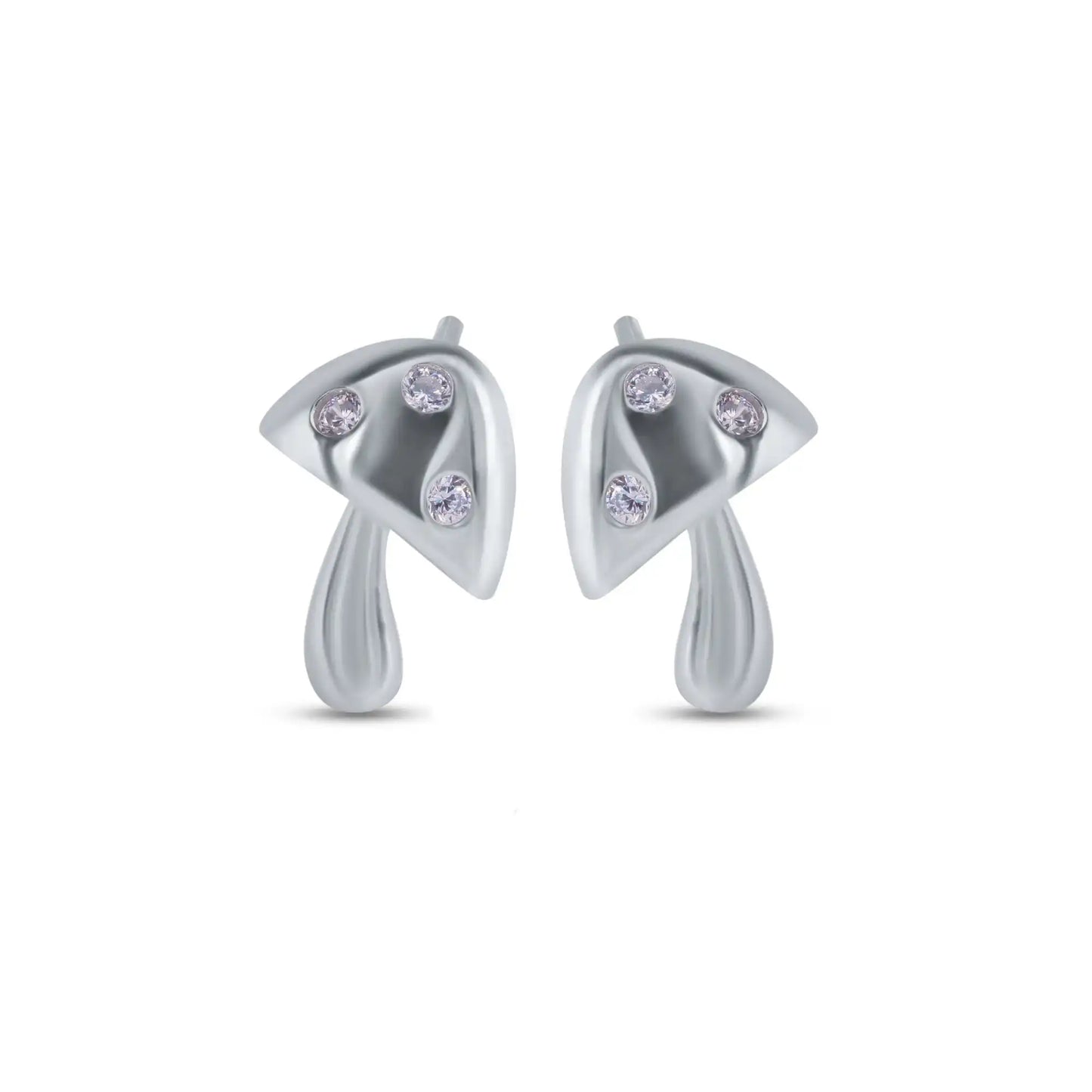 925 Sterling Silver Rhodium Plated Mushroom Clear CZ Stud Earrings
