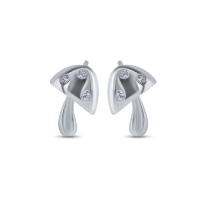 925 Sterling Silver Rhodium Plated Mushroom Clear CZ Stud Earrings