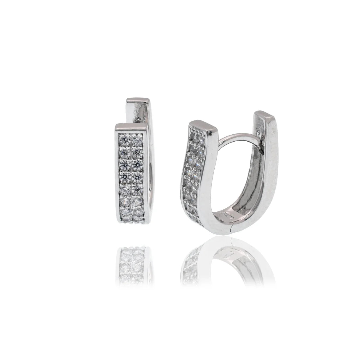 925 Sterling Silver Rhodium Plated U Shape Clear CZ 3.9mm x 13.4mm Latch Earrings
