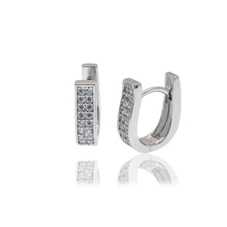 925 Sterling Silver Rhodium Plated U Shape Clear CZ 3.9mm x 13.4mm Latch Earrings
