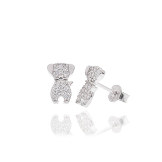 925 Sterling Silver Rhodium Plated Dog Studded Clear CZ 6.7mm x 10mm Stud Earrings