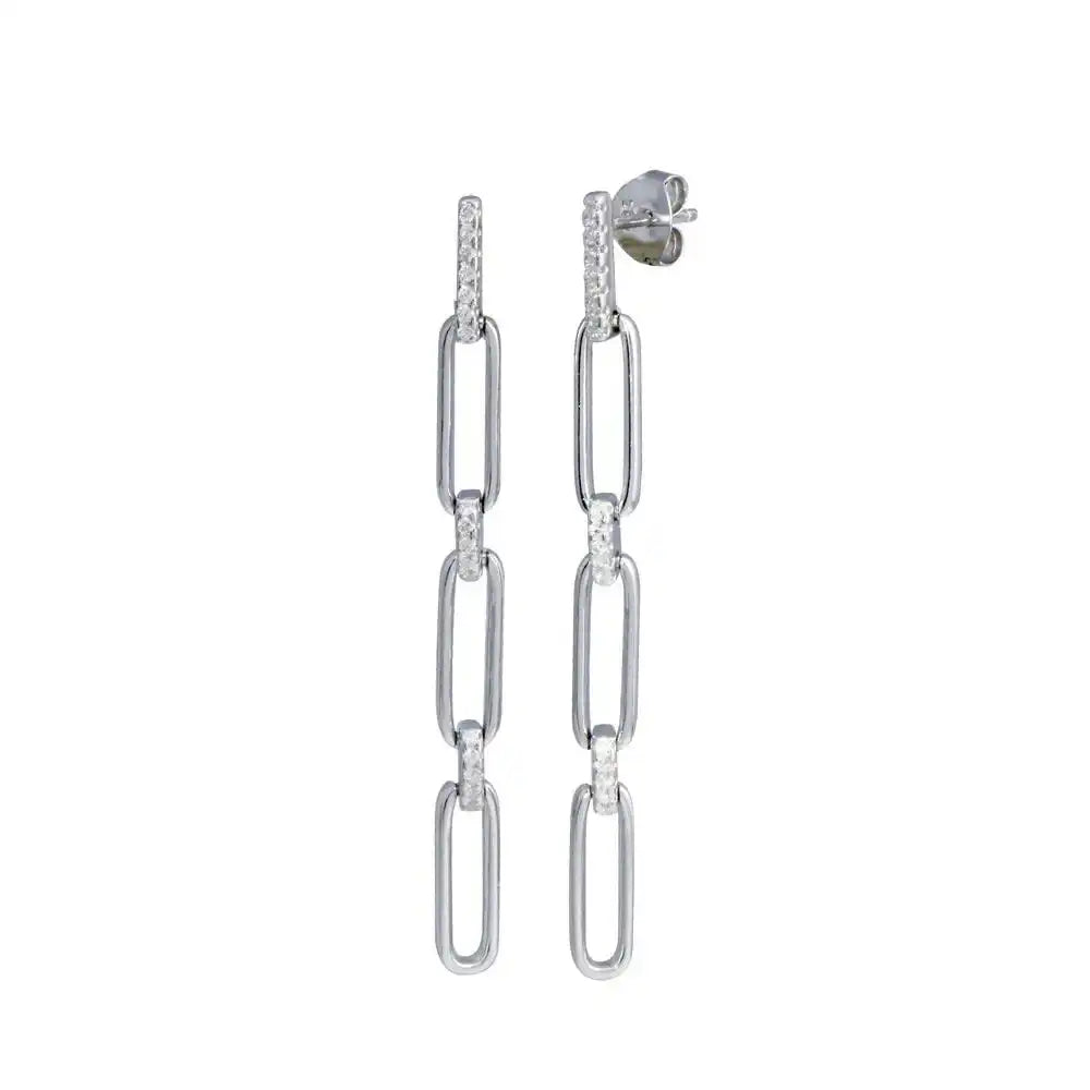 925 Sterling Silver CZ Rectangle Dangling