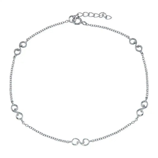 925 Sterling Silver Rhodium Plated Wave Link Anklet