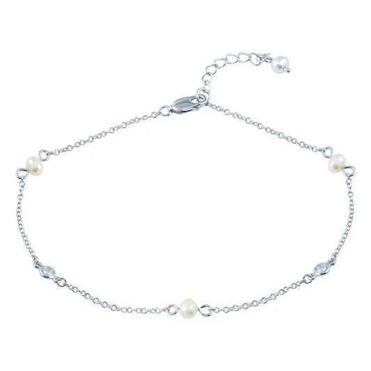 925 Sterling Silver White Pearl Anklet