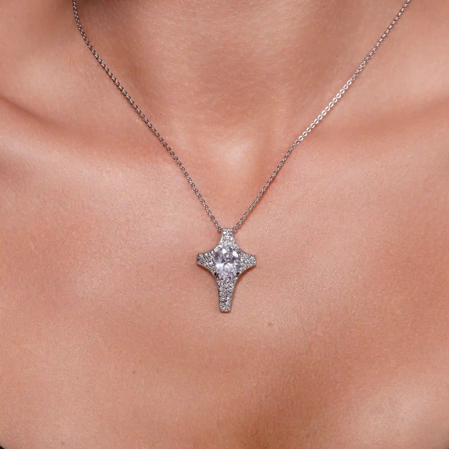 925 Sterling Silver Clearance Z Rhodium Plated Cross Pendant Necklace