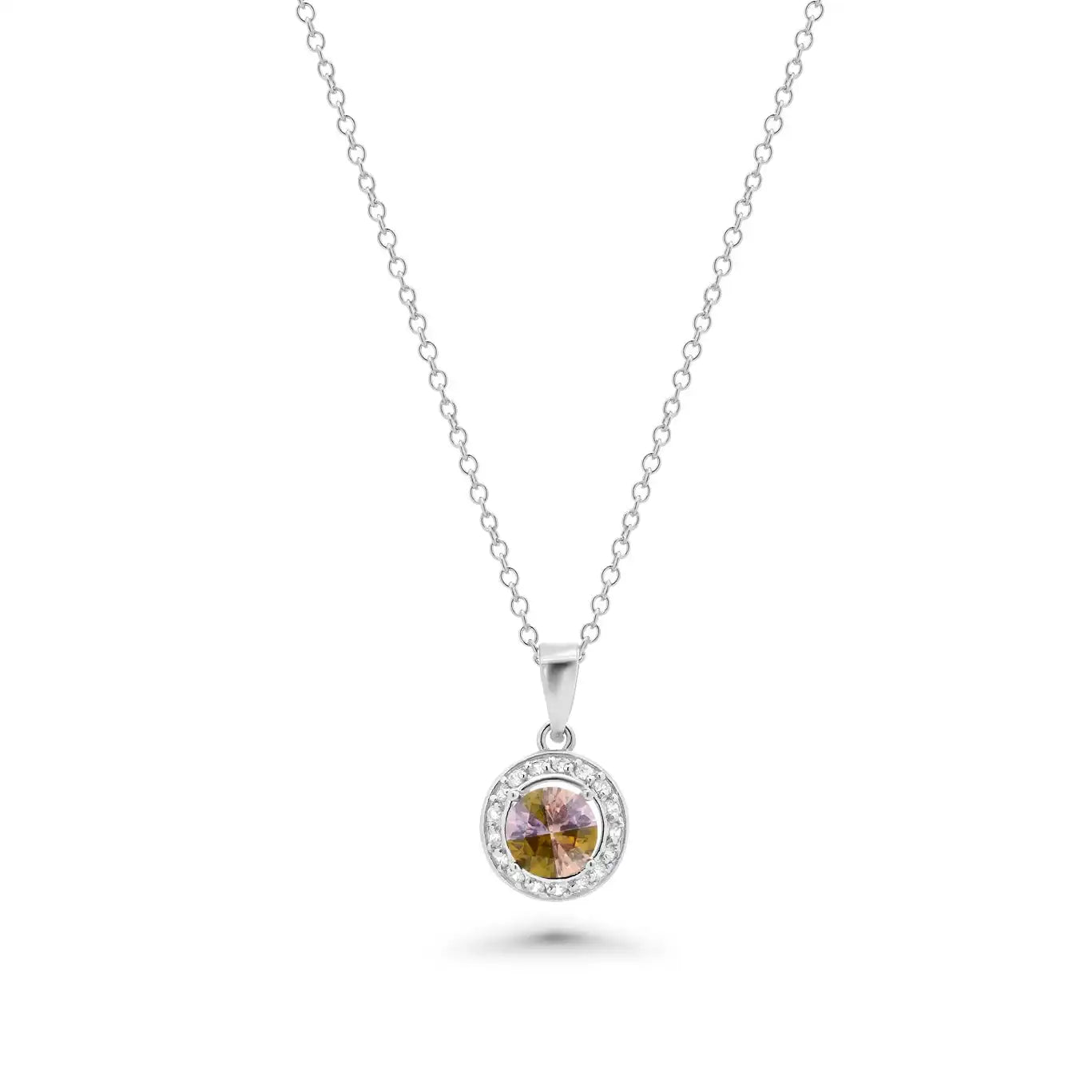 925 Sterling Silver Clearance Multi Color CZ Rhodium Plated Solitaire Pendant Necklace