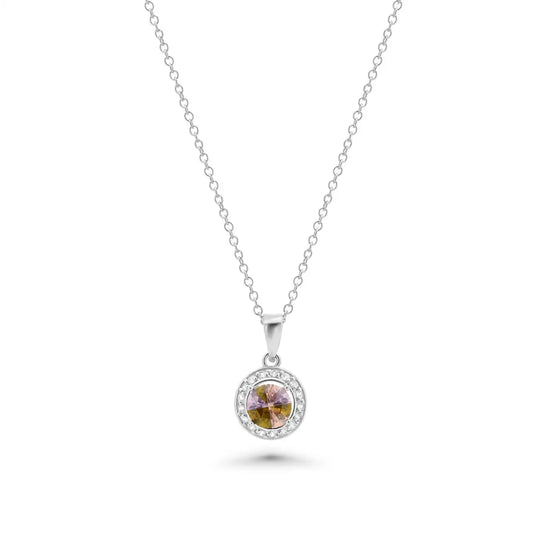 925 Sterling Silver Clearance Multi Color CZ Rhodium Plated Solitaire Pendant Necklace