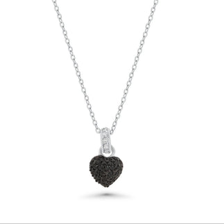 925 Silver Clearance-Black Clear CZ Black Rhodium and Rhodium Plated Heart Pendant Necklace