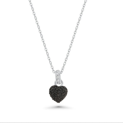 925 Silver Clearance-Black Clear CZ Black Rhodium and Rhodium Plated Heart Pendant Necklace