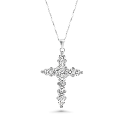 925 Silver Rhodium Plated Clear CZ Cross Pendant Necklace