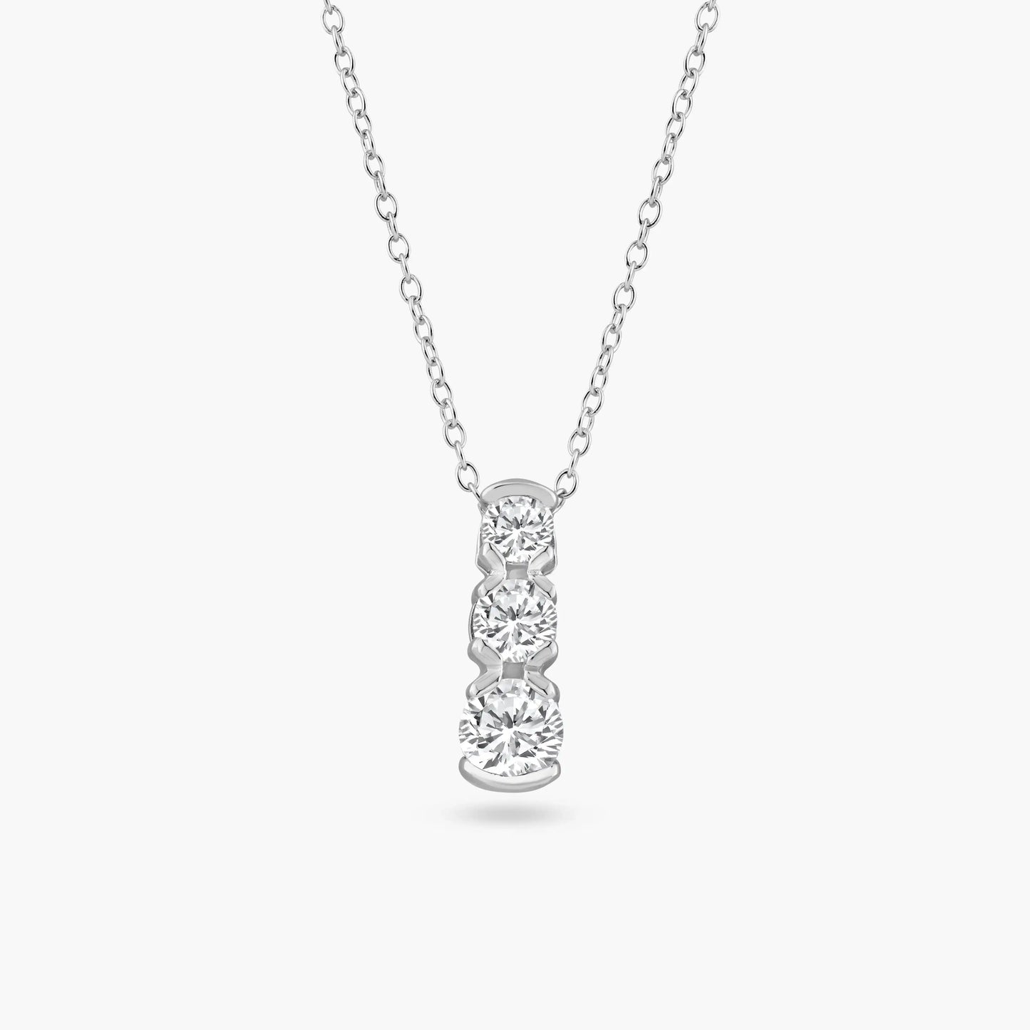 925 Sterling Silver Clear CZ Rhodium Plated 3 Graduated CZ Pendant Necklace