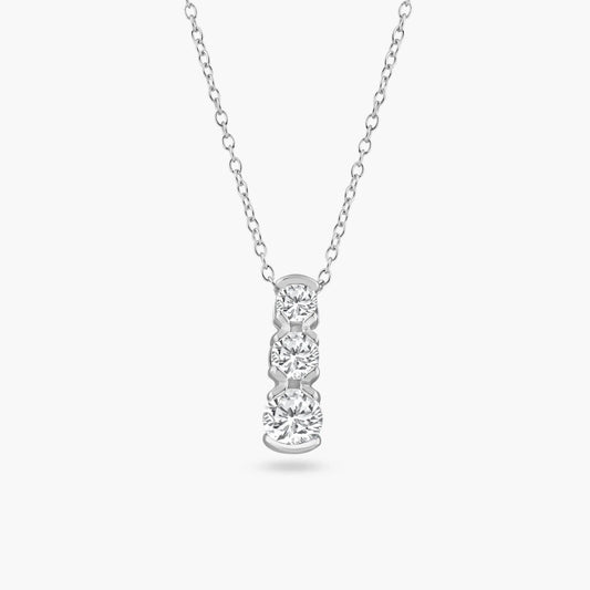 925 Sterling Silver Clear CZ Rhodium Plated 3 Graduated CZ Pendant Necklace