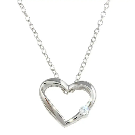 925 Sterling Silver Rhodium Plated Open Heart Necklace with CZ