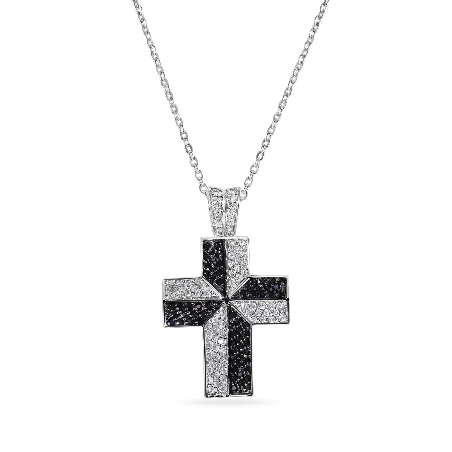 925 Sterling Silver Clearance Black and Clear CZ Black Rhodium Plated Cross Pendant Necklace