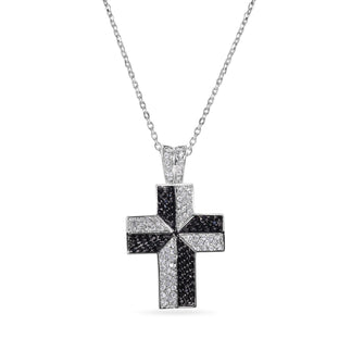 925 Sterling Silver Clearance Black and Clear CZ Black Rhodium Plated Cross Pendant Necklace