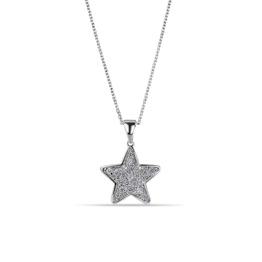 925 Sterling Silver Clearance Rhodium Plated Star Clear CZ Adjustable Necklace