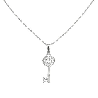 925 Sterling Silver Rhodium Plated Open Key CZ Necklace