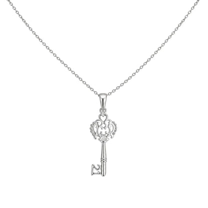 925 Sterling Silver Rhodium Plated Open Key CZ Necklace