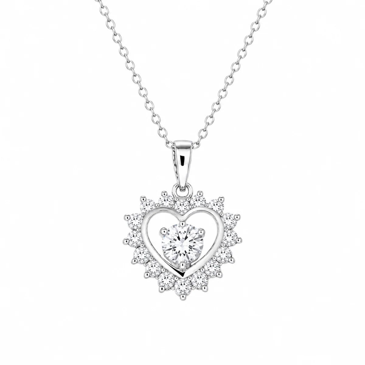 925 Sterling Silver Rhodium Plated CZ Heart Pendant Necklace